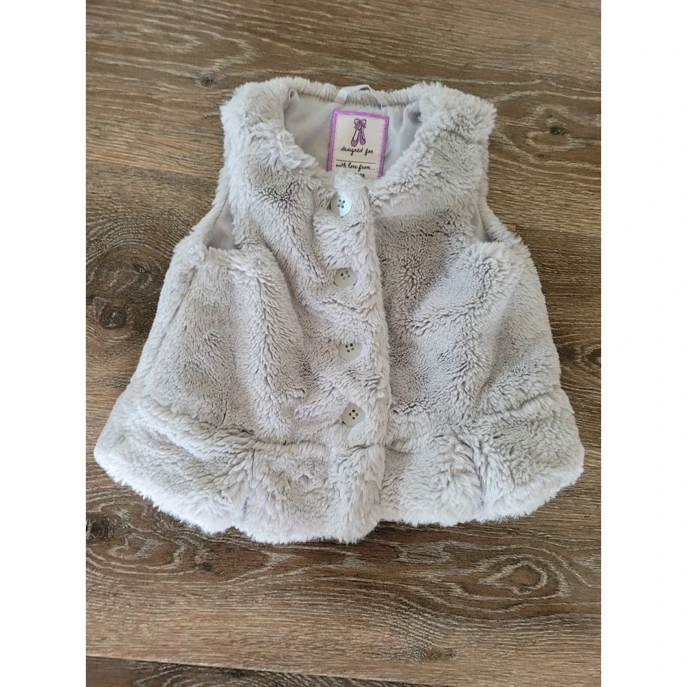 Gymboree Faux Fur Vest Sleeveless Button Up Gray Toddler Girl 18-24‎ Months #5